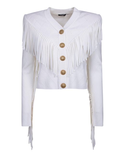 Balmain White Fringe Jacket
