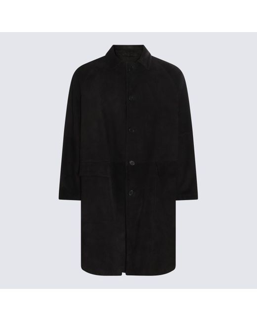 Salvatore Santoro Black Leather Long Coat for men