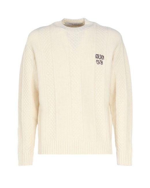 Golden Goose Deluxe Brand Natural Wool Crewneck Sweater With Embroidery for men