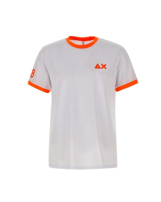 Sun 68 White Fluo Logocotton T-Shirt for men