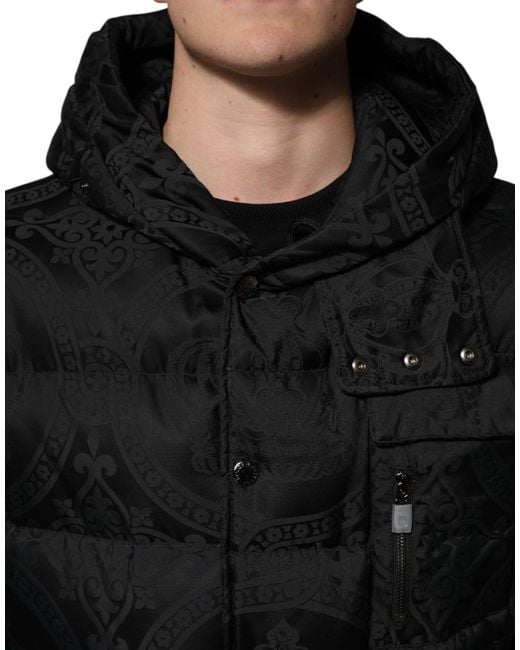 Dolce & Gabbana Black Patterned Puffer Jacket for men