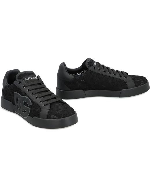 Dolce & Gabbana Black Low-Top Sneakers With Leather Inserts Viscose Trainers