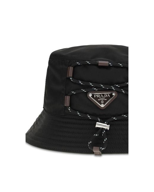 Prada Black Recycled Polyamide Bucket Hat for men