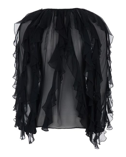Momoní Black Blouse Canela With V-Neck And Ruches Design