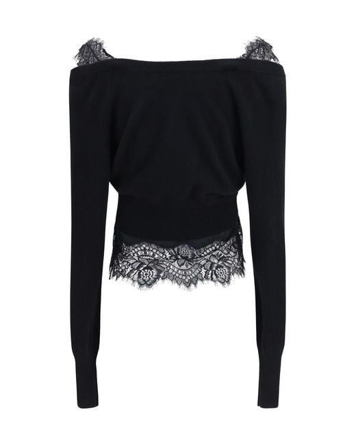 Ermanno Scervino Black Lace Cardigan Kashmir/Capra Hircus