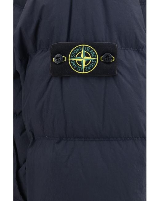Stone Island Blue Quilted High-Neck Puffer Jacket Down for men