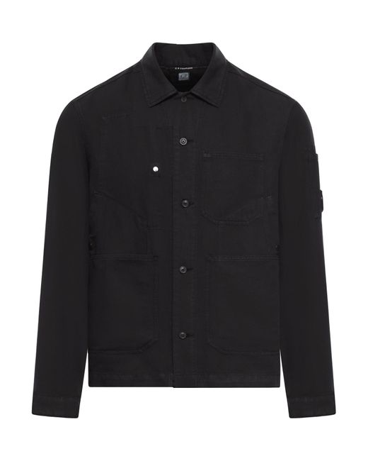 C P Company Black Cotton/Linen Overshirt for men