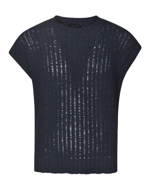 Roberto Collina Blue Rib Trim Perforated Knitted Sleeveless Sweatshirt for men