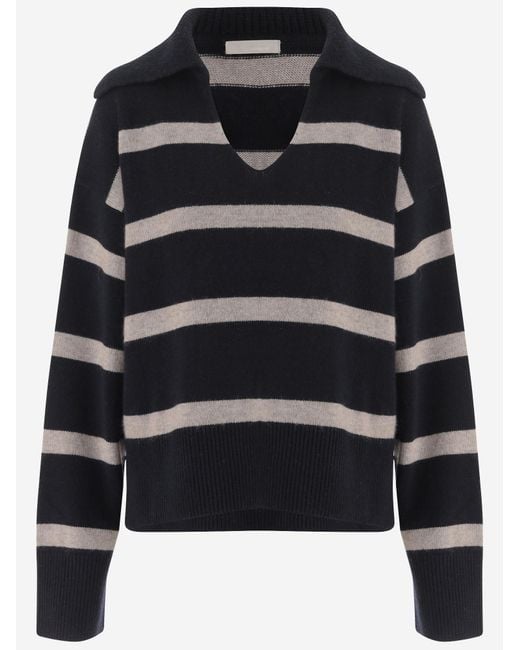 Allude Black Wool And Cashmere Striped Sweater Virgin