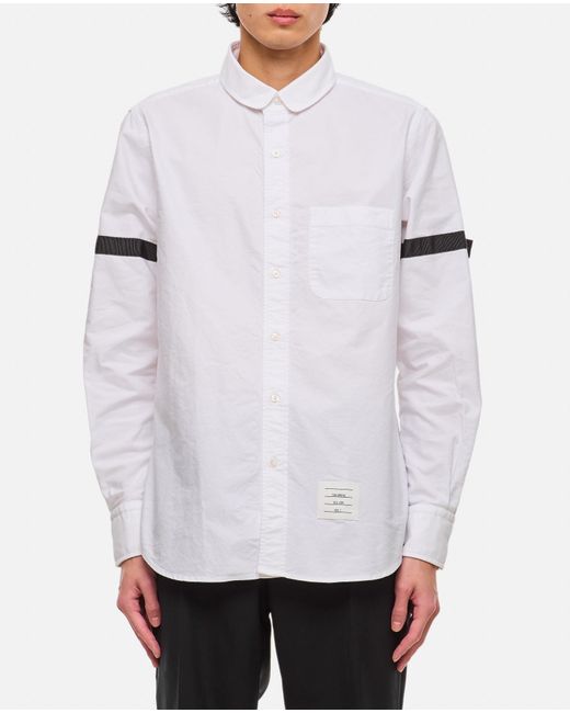 Thom Browne White Straight Fit Mini Round Collar Cotton Shirt for men