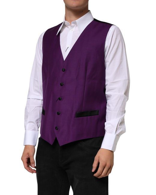 Dolce & Gabbana Purple Wool Dress Formal Waistcoat Vest Polyester Silk Virgin for men