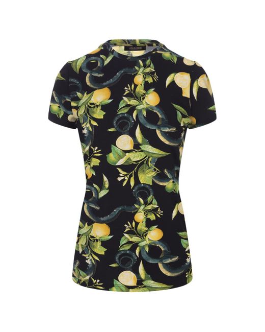 Roberto Cavalli Green T-Shirt With Lemons Print