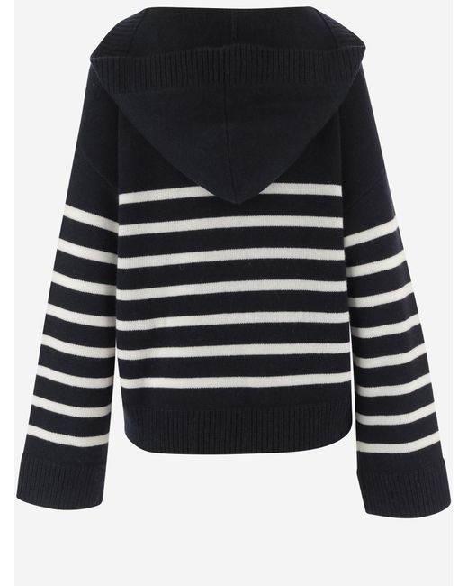 Allude Black Cashmere Striped Sweater Wool