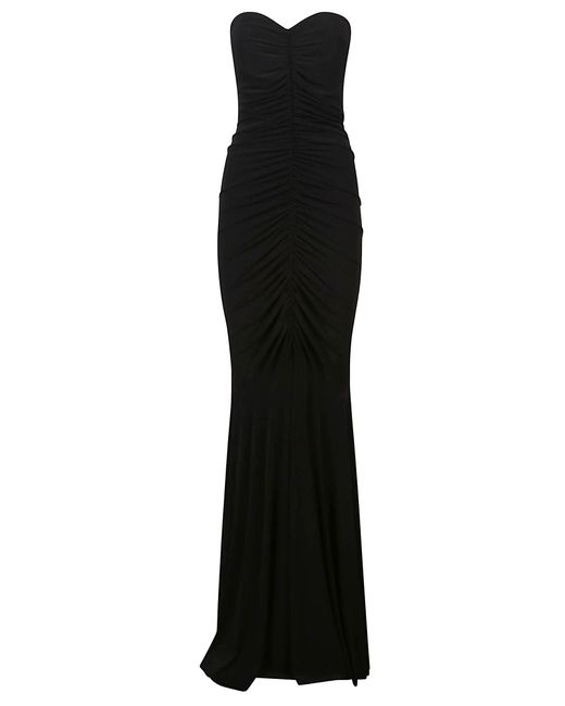Norma Kamali Black Strapless Shirred Front Fishtail Dress