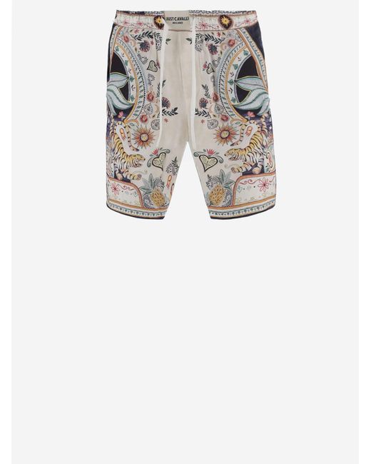 Just Cavalli White Shorts Printed Viscose for men
