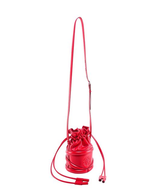 Alexander McQueen Red Logo Detailed Drawstring Bucket Bag