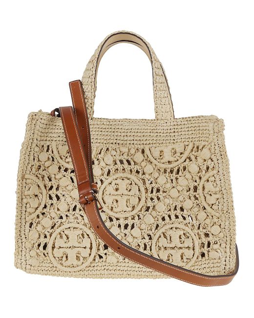 Tory Burch Natural T Monogram Raffia Square Tote