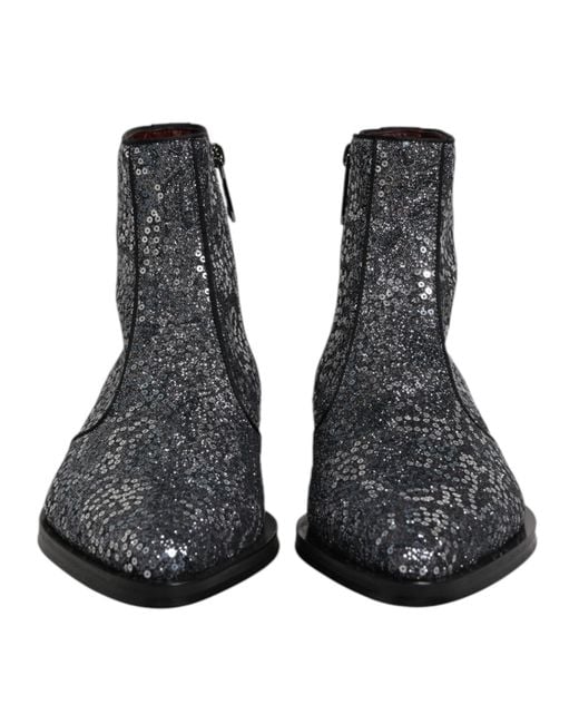 Dolce & Gabbana Black Cotton Sequined Chelsea Boots Shoes Viscose Pe Polyester for men