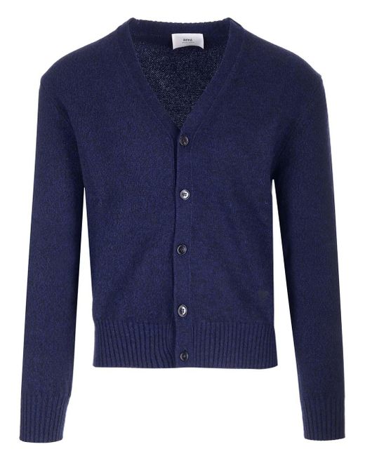 AMI Blue Cashmere And Wool Cardigan for men
