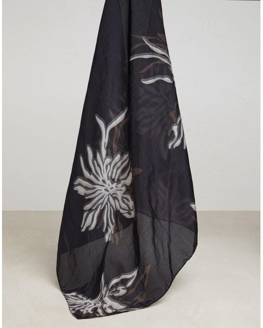 Brunello Cucinelli Black Floral Cotton Silk Scarf Accessories & Slg