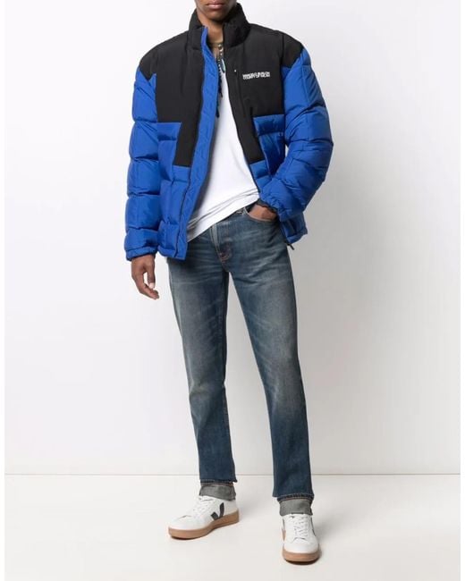 Marcelo Burlon Blue Cross Block Logo Down Jacket for men