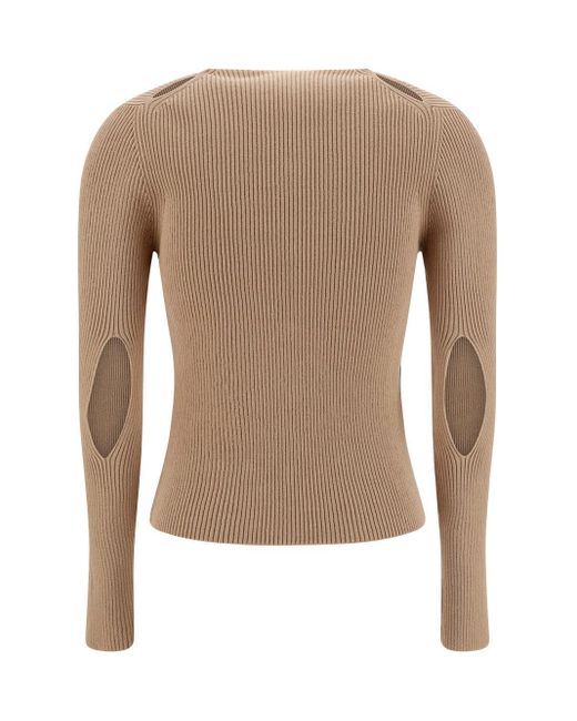 Fendi Natural Ribbed Cardigan Sweater, Cardigans