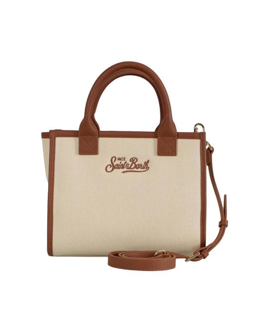 Mc2 Saint Barth Natural Shoulder Bag Vanity Midi Canvas Grain Leather Cow