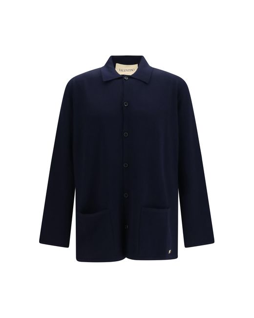 Valentino Blue Wool Cardigan With Vlogo Merino Ovis Aries for men