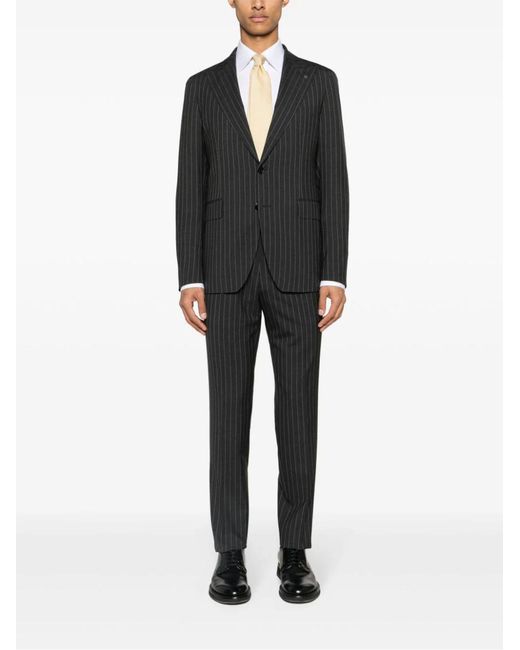 Tagliatore Black Charcoal Pinstriped Single-Breasted Wool Suit for men