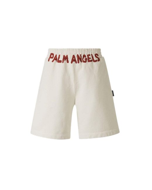 Palm Angels White Logo Cotton Shorts for men