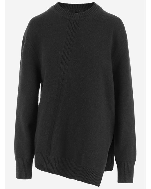 Jil Sander Black Asymmetrical Wool-Blend Sweater