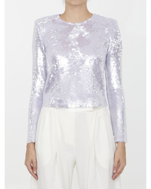 Self-Portrait White Sequined Top