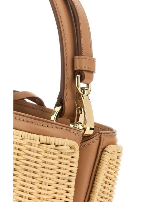 Prada Natural Two-Tone Wicker And Leather Bucket Bag