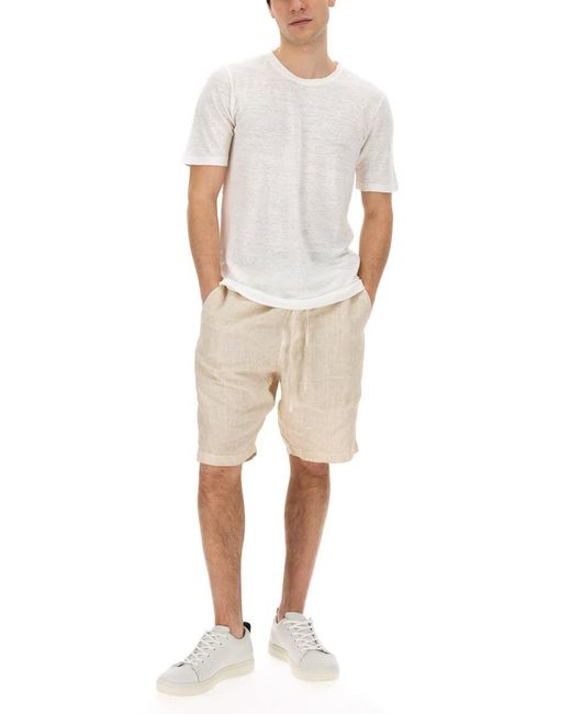 120% Lino White Linen T-Shirt for men
