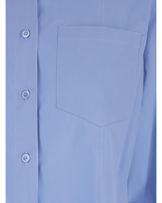 Semicouture Blue Stretch Cotton Classic Collar Shirt For Light Elastane And Blouses