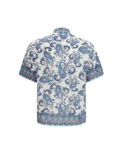 Etro Blue Cotton Shirt With Floral And Paisley Motif for men