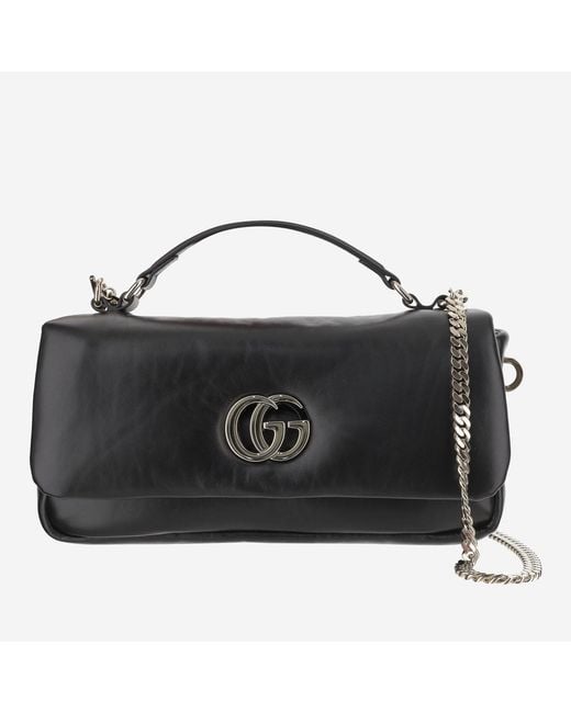 Gucci Black Padded Leather Handbag With Double G Emblem Handbags