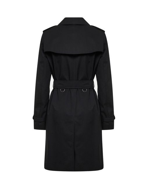 Burberry Black Mid-Length Kensington Heritage Trench Coat