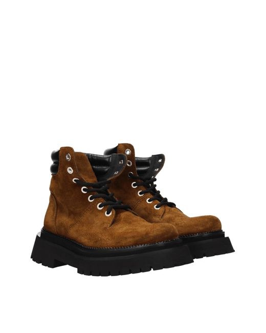 AMI Brown Lace-Up Suede Ankle Boots