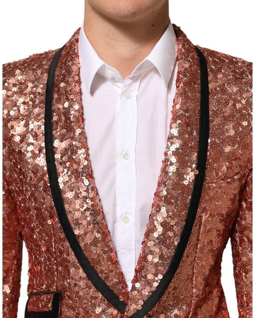 Dolce & Gabbana Brown Sequin Sicilia 1 Button Suit Blazer Pa+Se for men