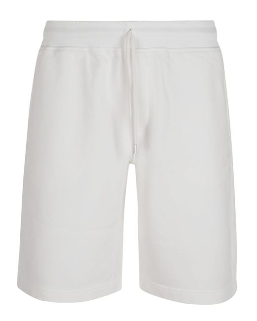 C P Company White Cotton Diagonal Fleece Logo Shorts for men