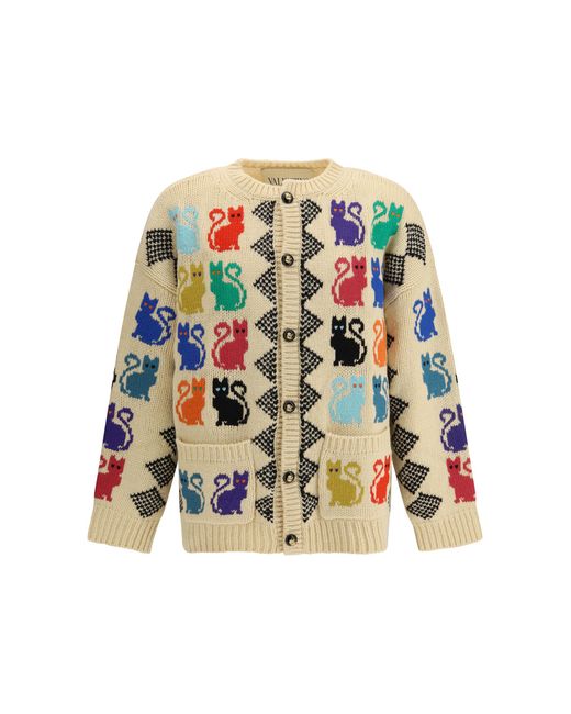 Valentino White Cardigan With Le Chat De La Maison Jacquard Motif Fleece Wool for men