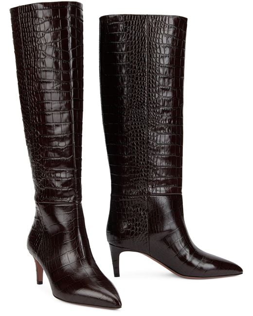 Paris Texas Brown Tall Leather Boot, Calfskin