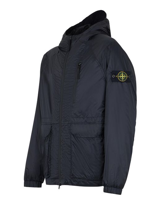 Stone Island Blue Light Jacket Hooded Polyamide Raincoats for men