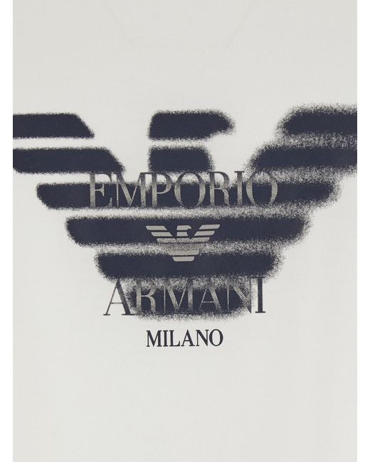 Emporio Armani White T-Shirt Multilogo Cotton Lyocell T-Shirts for men