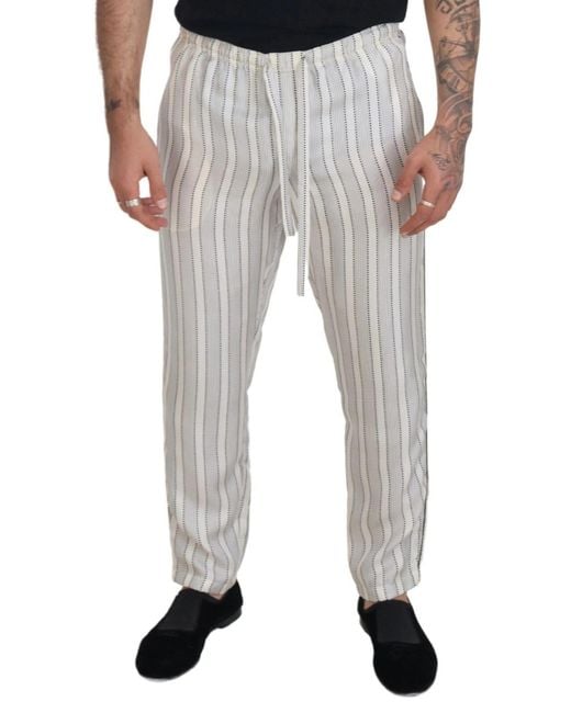 Dolce & Gabbana White Striped Relaxed Fit Pants for men