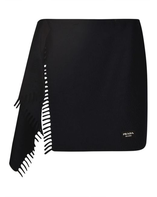 Prada Black Logo Fringed Skirt
