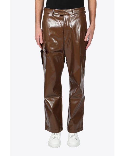 Cmmn Swdn Relaxed Fit Cargo Trousers In A Technical Pvc Brown Pvc Cargo Pants for men