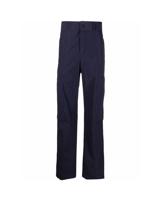 Ferragamo Blue Multi-Pocket Seersucker Trousers for men