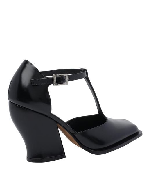 Loewe Black Leather T-Bar Pumps Scarpe Con Tacco